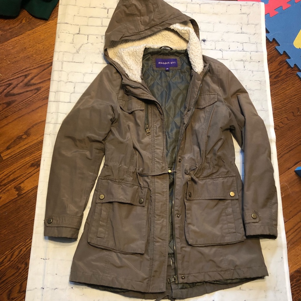 Madden girl army green jacket small olive hooded long